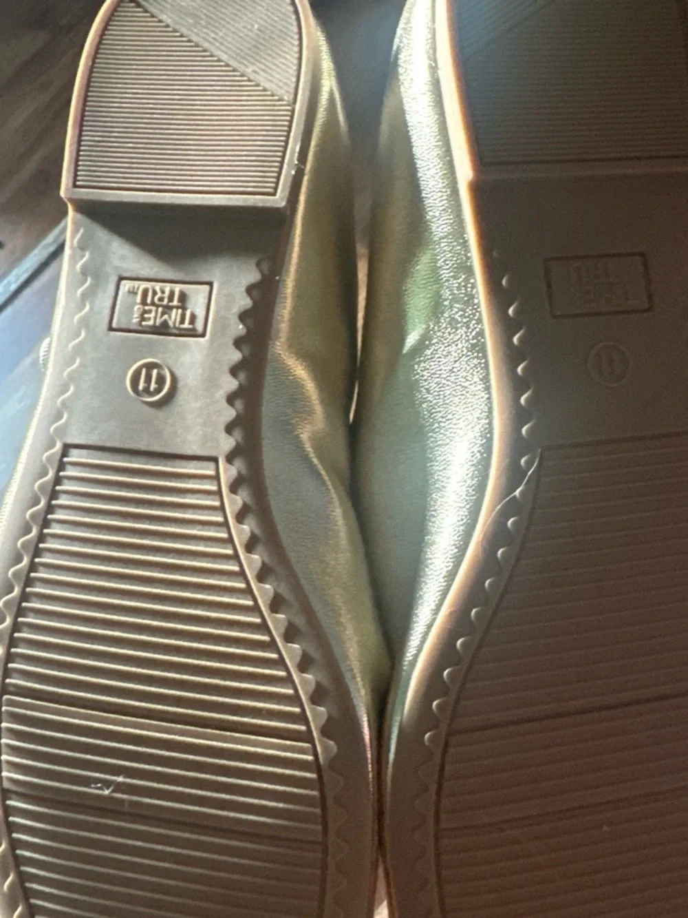 Time and Tru Metallic Gold Mary Jane Flats